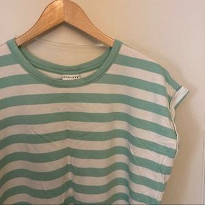 Women's Plus Size Striped Round Neck Cuffed T-Shirt - Ava & Viv Aqua Size X